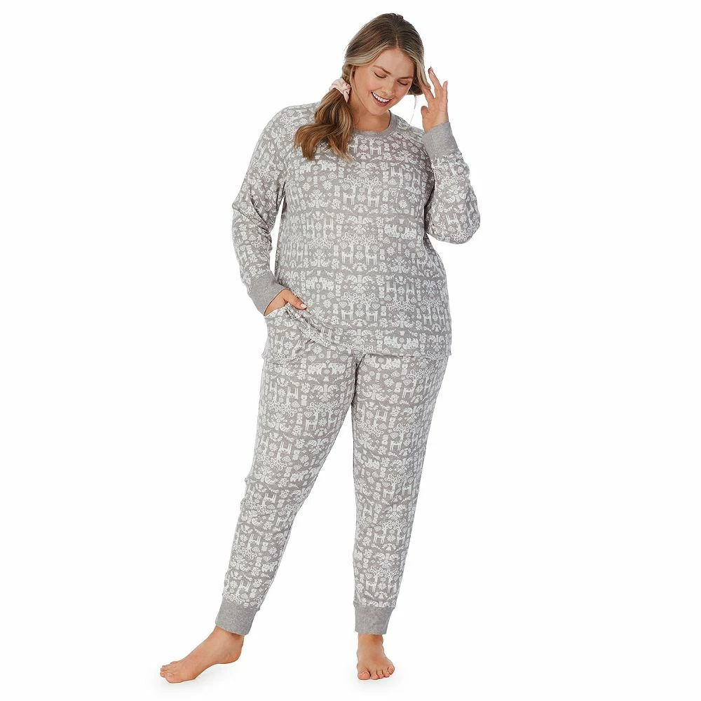 Plus Size Cuddl Duds 3-pc. Knit Long Sleeve Pajama Top, Banded Bottom Pajama Pants & Scrunchie Set - Image 2
