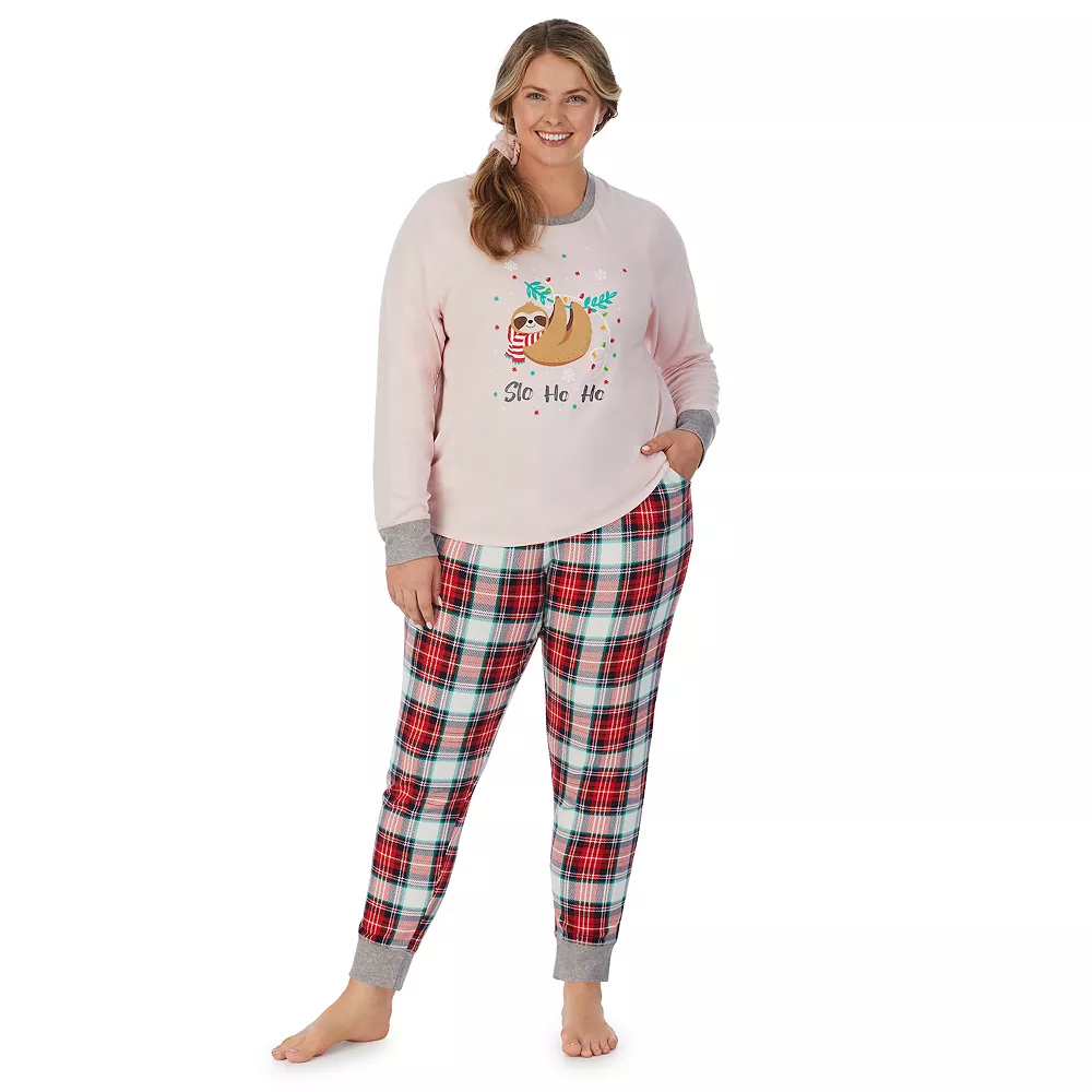 Plus Size Cuddl Duds 3-pc. Knit Long Sleeve Pajama Top, Banded Bottom Pajama Pants & Scrunchie Set - Image 3