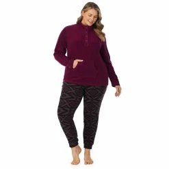 Plus Size Cuddl Duds Fleece Long Sleeve Pajama Top and Banded Bottom Pajama Pants Sleep Set