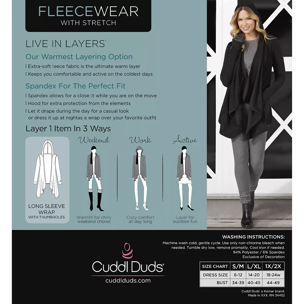Plus Size Cuddl DudsĀ® Fleecewear with Stretch Long Sleeve Hooded Wrap - Image 5