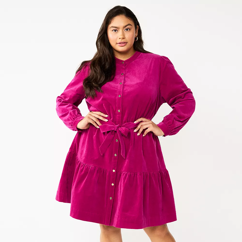 Plus Size DRAPER JAMES RSVP⢠Long Sleeve Corduroy Dress