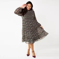 Plus Size DRAPER JAMES RSVP™ Long Sleeve Smocked Tiered Dress