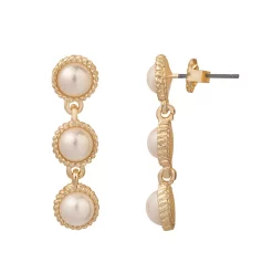 DRAPER JAMES RSVP™ Gold Tone Simulated Pearl Linear Nickel Free Drop Earrings