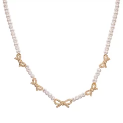 DRAPER JAMES RSVP™ Gold Tone Simulated Pearl Bow Station Necklace