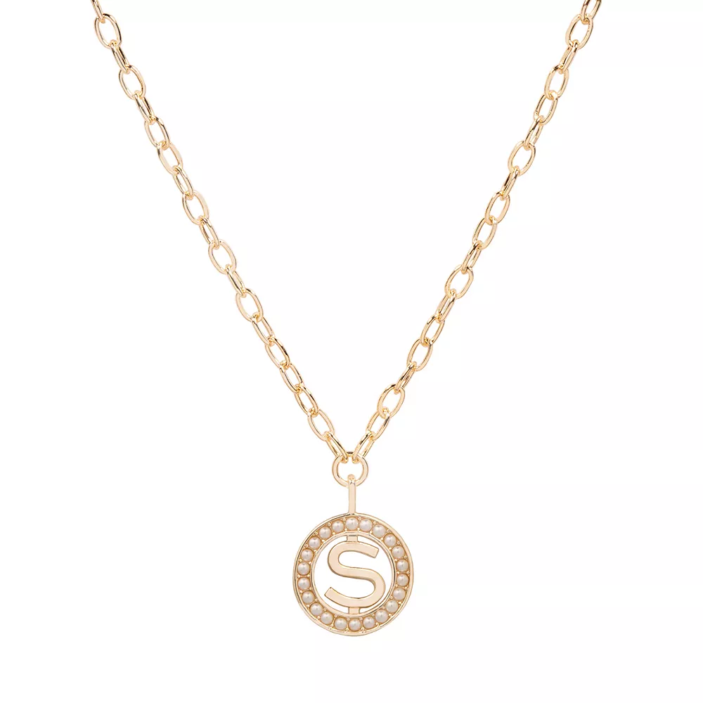 DRAPER JAMES RSVP⢠Gold Tone Simulated Pearl Initial Necklace